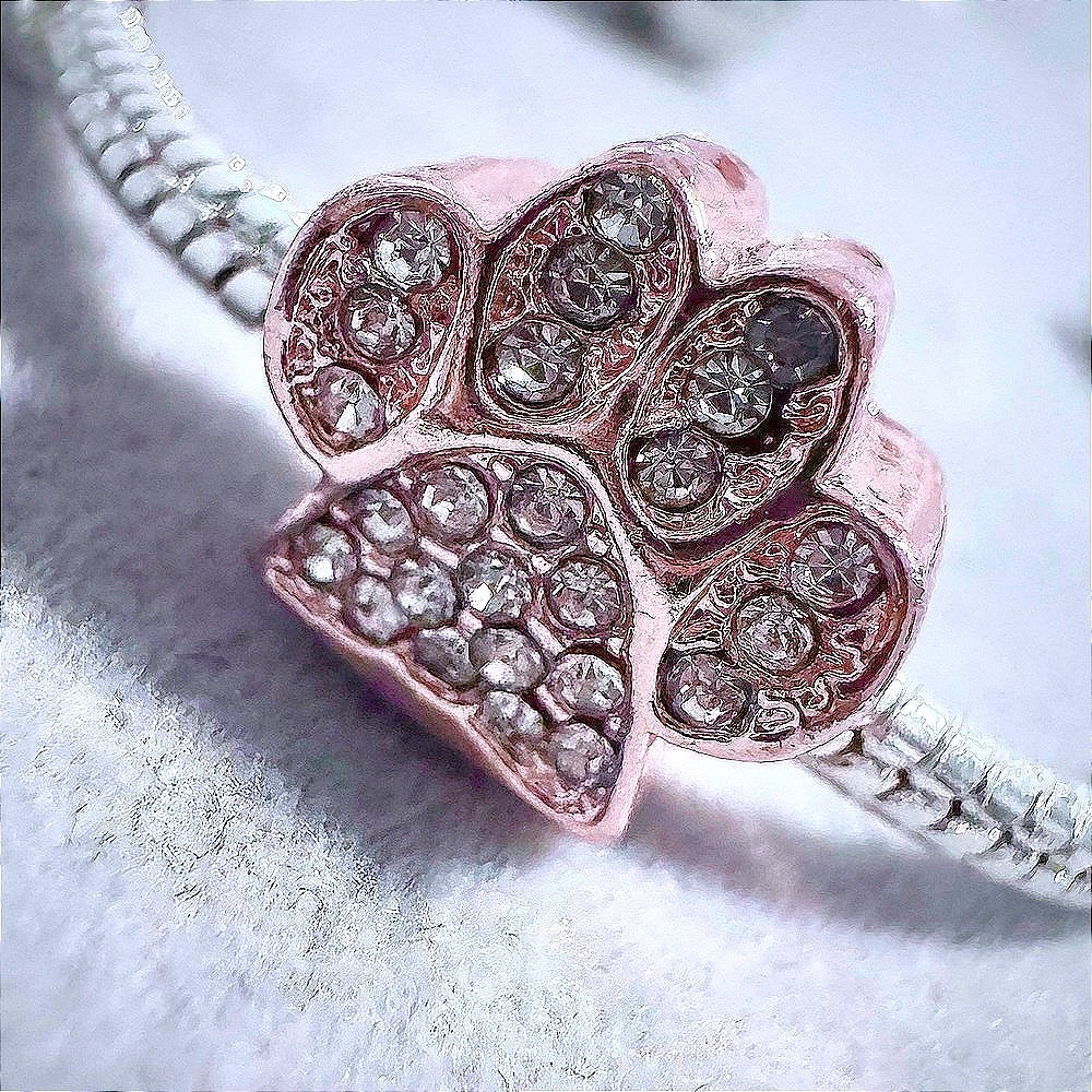 Rose Gold Paw Print Charm Crystal Rhinestone Bead for Pandora Bracelet Women
